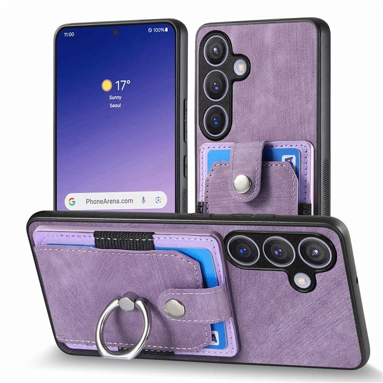 D2 For Samsung Galaxy S24+ Dustproof Phone Case Card Holder Ring Kickstand Protection Cover