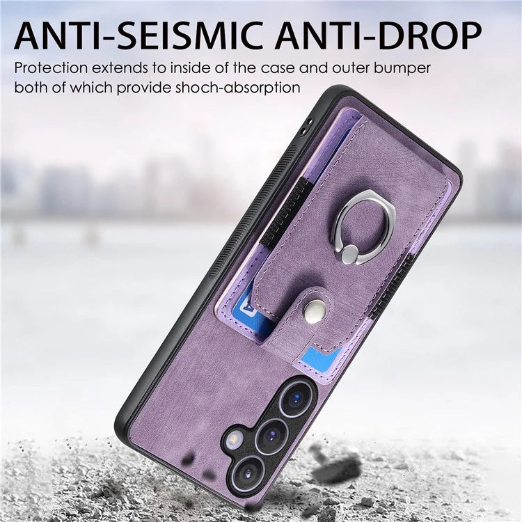 D2 For Samsung Galaxy S24+ Dustproof Phone Case Card Holder Ring Kickstand Protection Cover