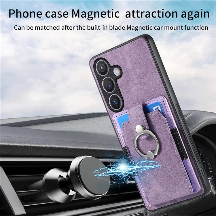 D2 For Samsung Galaxy S24+ Dustproof Phone Case Card Holder Ring Kickstand Protection Cover