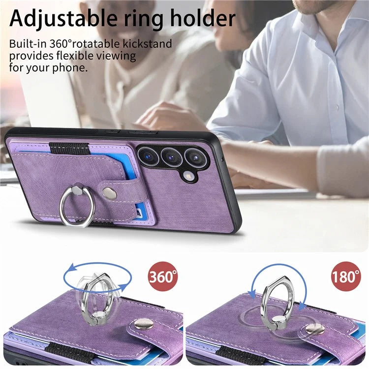 D2 For Samsung Galaxy S24+ Dustproof Phone Case Card Holder Ring Kickstand Protection Cover