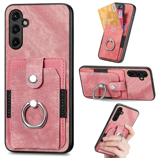D2 For Samsung Galaxy A35 5G Case Vintage PU Leather+TPU Phone Cover with Ring Kickstand