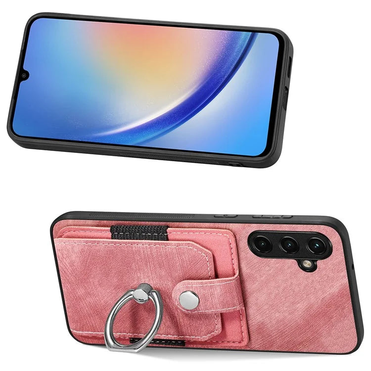D2 For Samsung Galaxy A35 5G Case Vintage PU Leather+TPU Phone Cover with Ring Kickstand