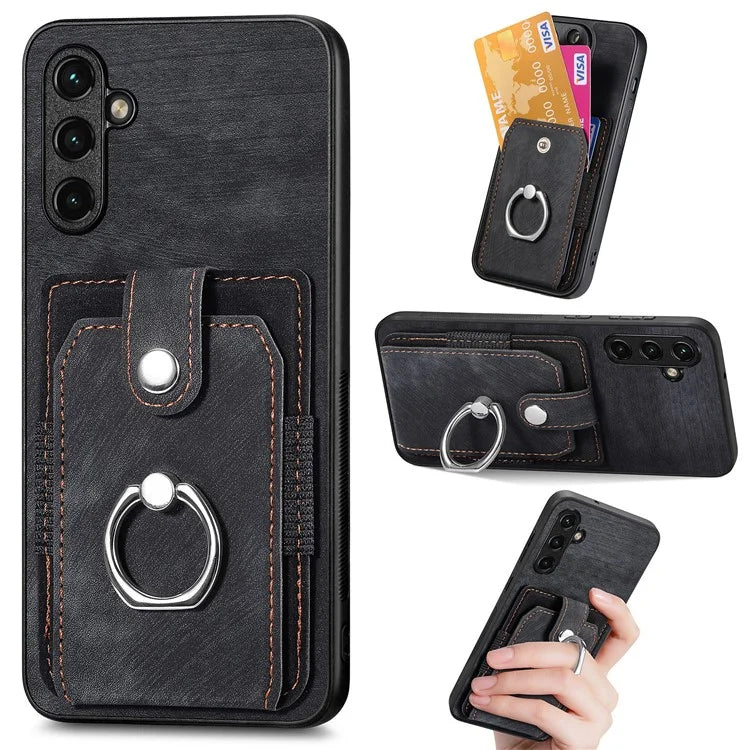 D2 For Samsung Galaxy A35 5G Case Vintage PU Leather+TPU Phone Cover with Ring Kickstand
