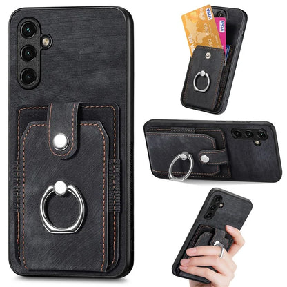 D2 For Samsung Galaxy A35 5G Case Vintage PU Leather+TPU Phone Cover with Ring Kickstand