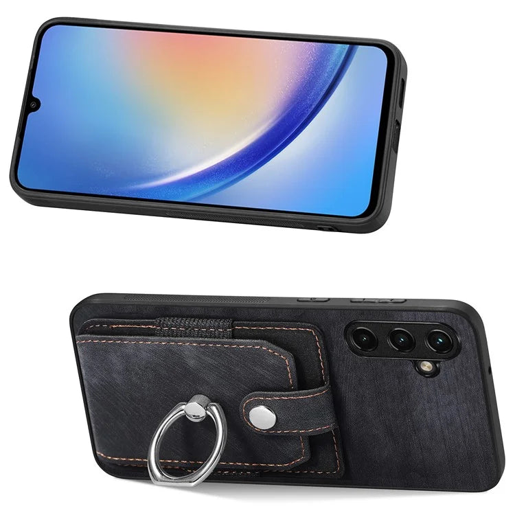 D2 For Samsung Galaxy A35 5G Case Vintage PU Leather+TPU Phone Cover with Ring Kickstand