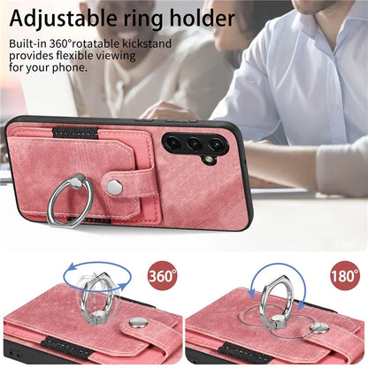 D2 For Samsung Galaxy A35 5G Case Vintage PU Leather+TPU Phone Cover with Ring Kickstand
