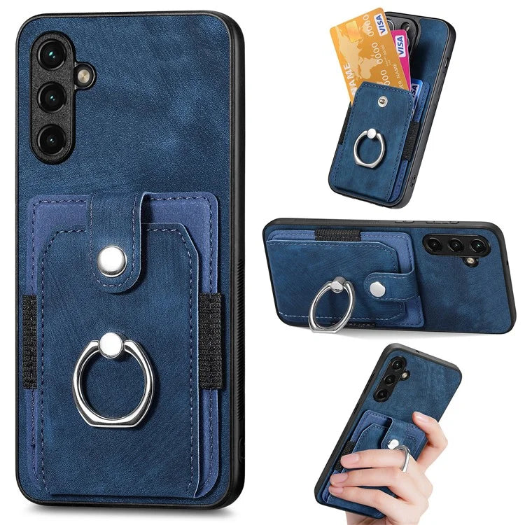 D2 For Samsung Galaxy A35 5G Case Vintage PU Leather+TPU Phone Cover with Ring Kickstand