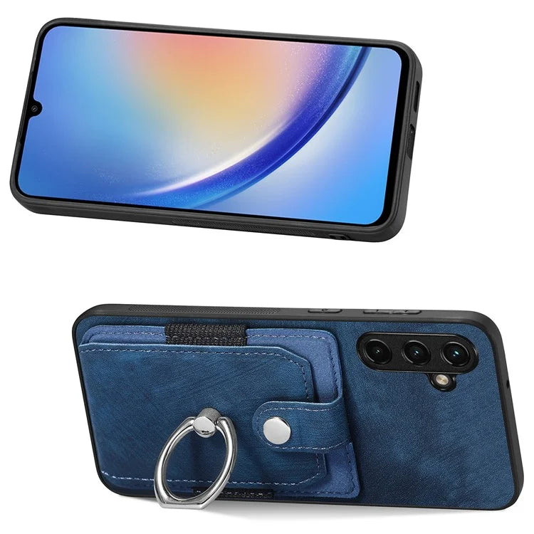 D2 For Samsung Galaxy A35 5G Case Vintage PU Leather+TPU Phone Cover with Ring Kickstand
