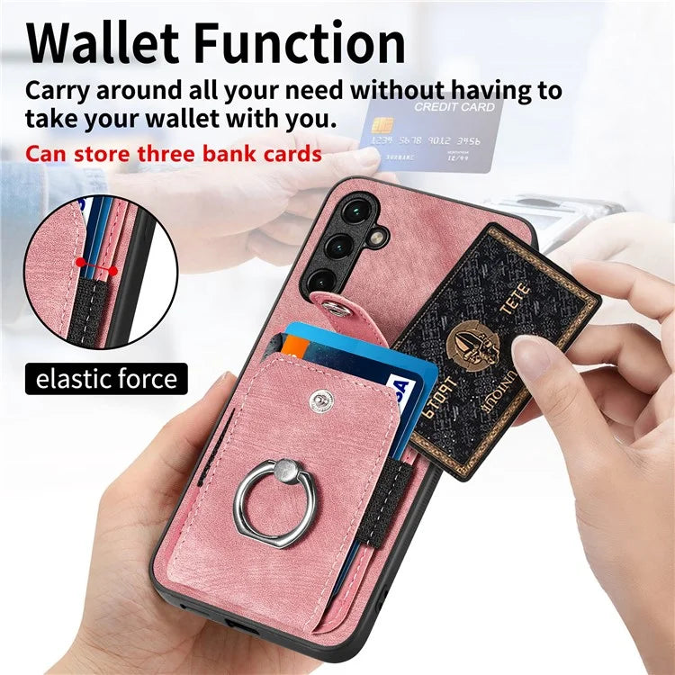 D2 For Samsung Galaxy A35 5G Case Vintage PU Leather+TPU Phone Cover with Ring Kickstand