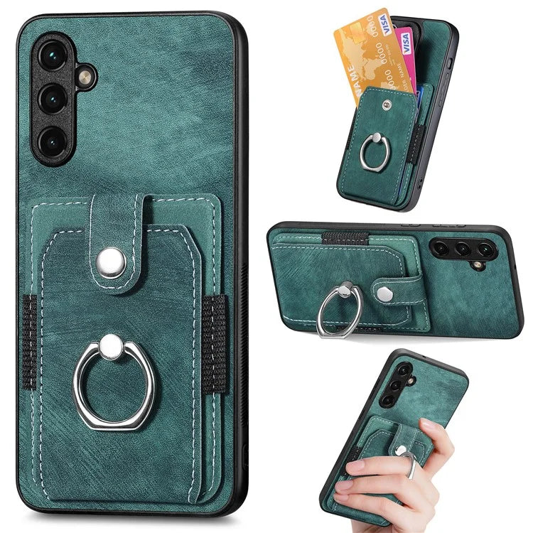 D2 For Samsung Galaxy A35 5G Case Vintage PU Leather+TPU Phone Cover with Ring Kickstand