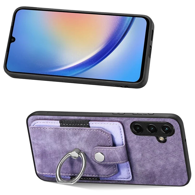 D2 For Samsung Galaxy A35 5G Case Vintage PU Leather+TPU Phone Cover with Ring Kickstand