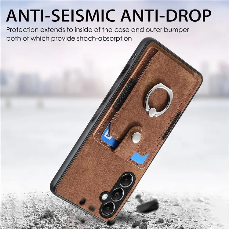 D2 For Samsung Galaxy A55 5G Phone Protective Case Ring Card Holder Kickstand Protection Cover