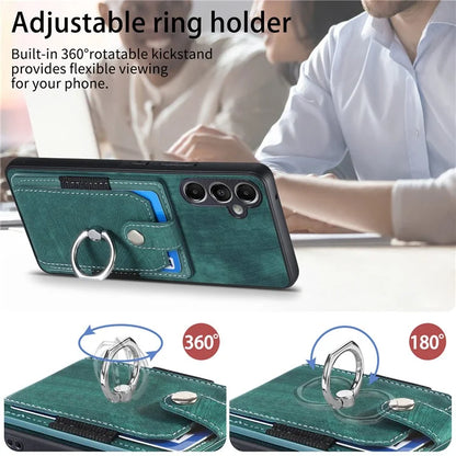 D2 For Samsung Galaxy S23 FE Mobile Phone Case PU Leather+TPU Cover with Ring Holder+Card Holder