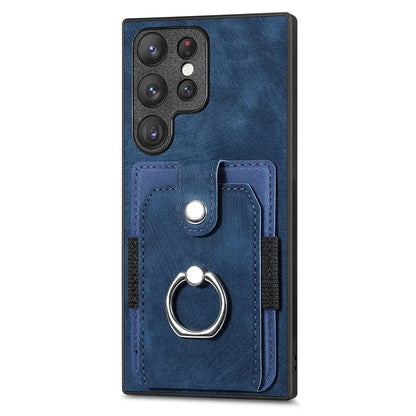 D2 For Samsung Galaxy S23 Ultra Elastic Card Holder Ring Kickstand Leather+TPU Phone Cover