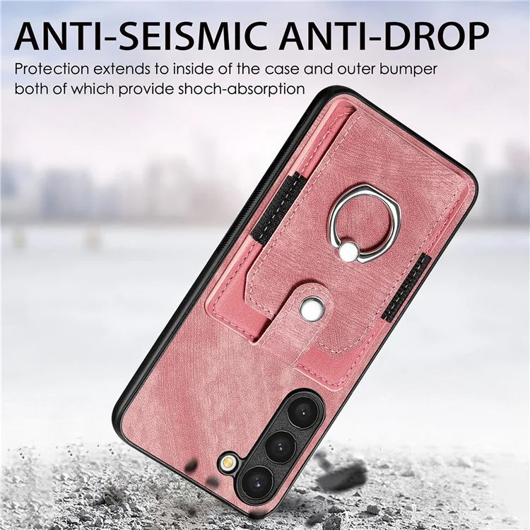 D2 For Samsung Galaxy S23 Case Ring Kickstand Leather+TPU Phone Cover with Card Holder
