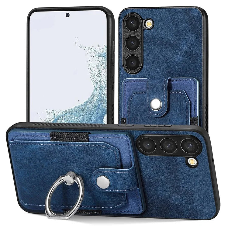 D2 For Samsung Galaxy S23 Case Ring Kickstand Leather+TPU Phone Cover with Card Holder