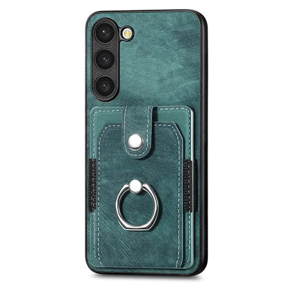 D2 For Samsung Galaxy S23 Case Ring Kickstand Leather+TPU Phone Cover with Card Holder