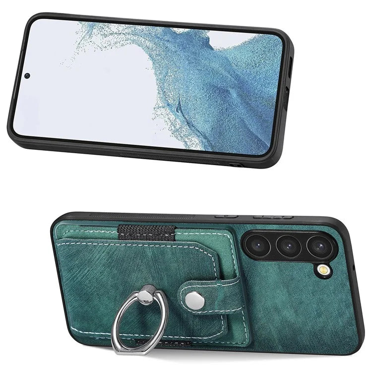 D2 For Samsung Galaxy S23 Case Ring Kickstand Leather+TPU Phone Cover with Card Holder