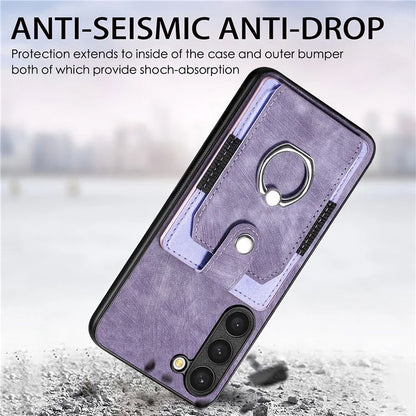 D2 For Samsung Galaxy S23 Case Ring Kickstand Leather+TPU Phone Cover with Card Holder