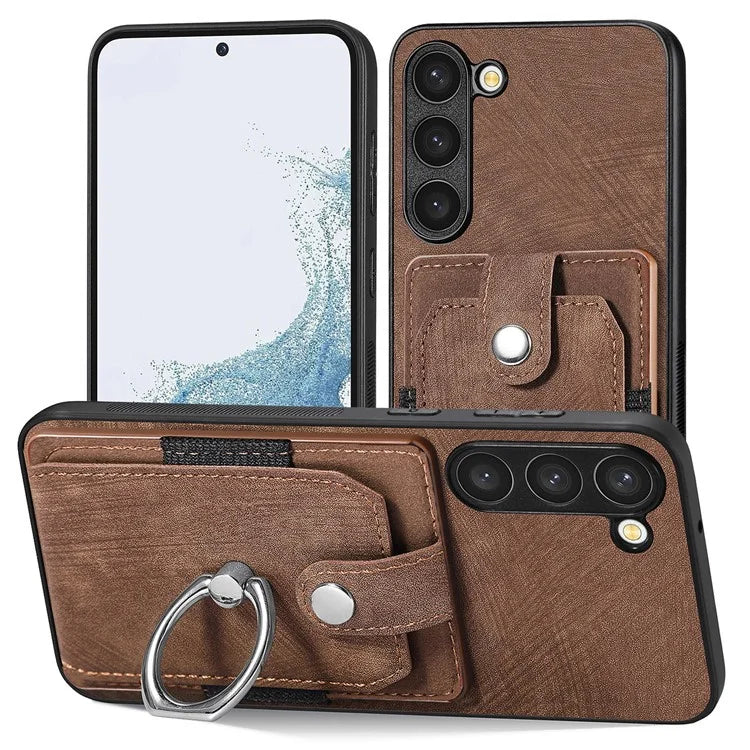 D2 For Samsung Galaxy S23 Case Ring Kickstand Leather+TPU Phone Cover with Card Holder