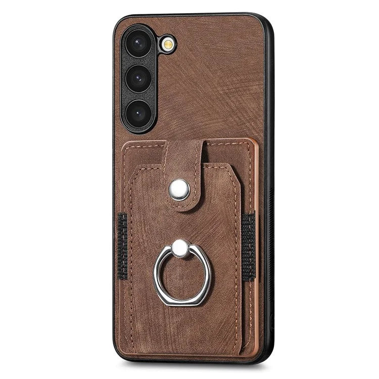 D2 For Samsung Galaxy S23 Case Ring Kickstand Leather+TPU Phone Cover with Card Holder