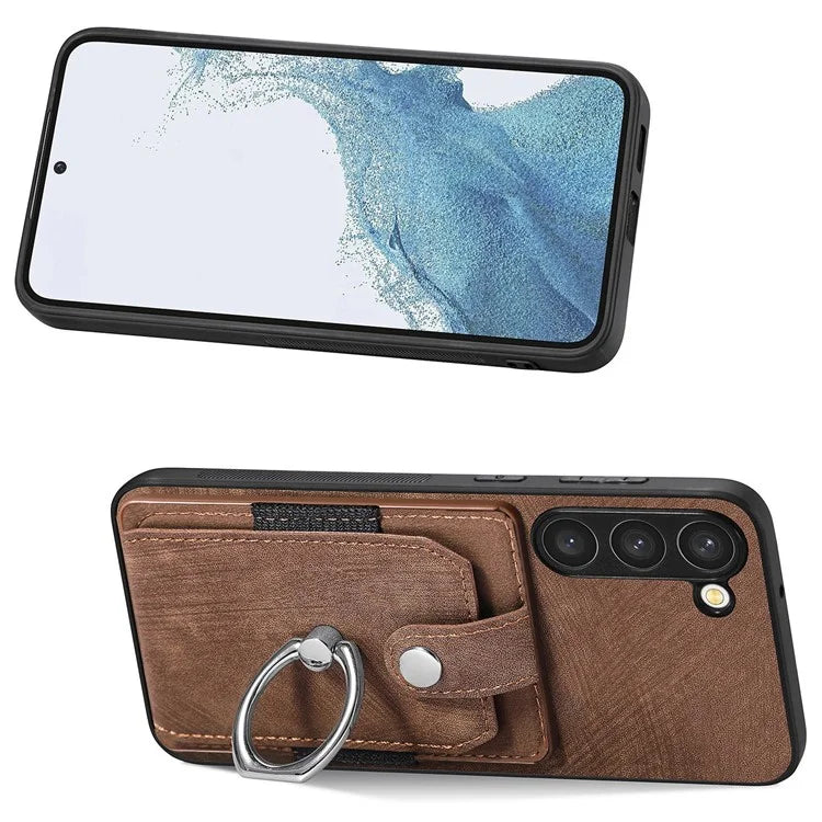 D2 For Samsung Galaxy S23 Case Ring Kickstand Leather+TPU Phone Cover with Card Holder
