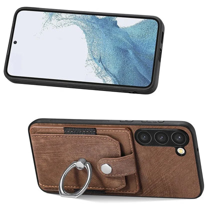 D2 For Samsung Galaxy S23 Case Ring Kickstand Leather+TPU Phone Cover with Card Holder