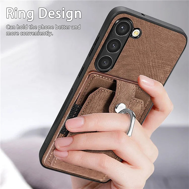 D2 For Samsung Galaxy S23 Case Ring Kickstand Leather+TPU Phone Cover with Card Holder