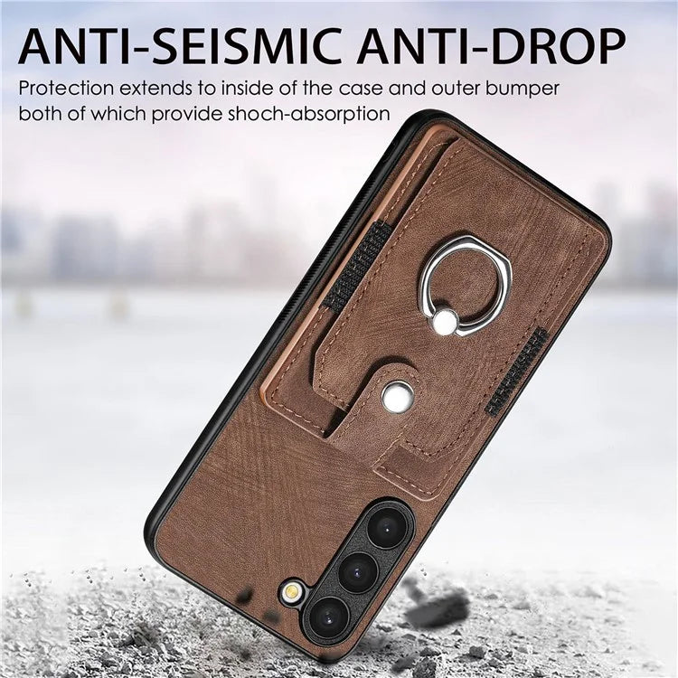 D2 For Samsung Galaxy S23 Case Ring Kickstand Leather+TPU Phone Cover with Card Holder
