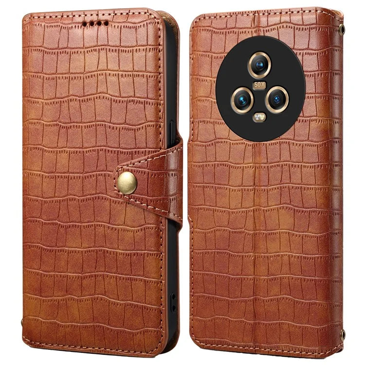 For Honor Magic5 Wallet Case Crocodile Texture Protective Leather Phone Cover