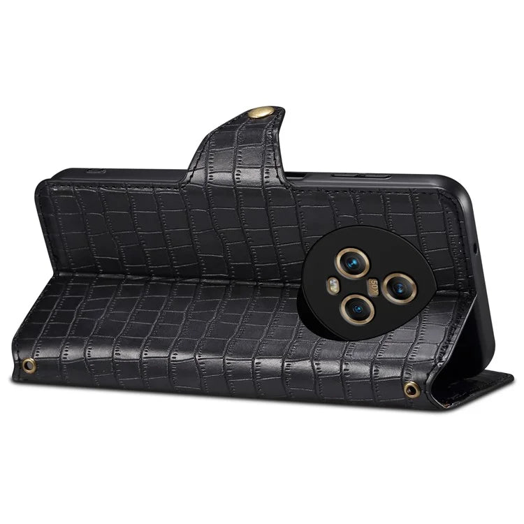 For Honor Magic5 Wallet Case Crocodile Texture Protective Leather Phone Cover