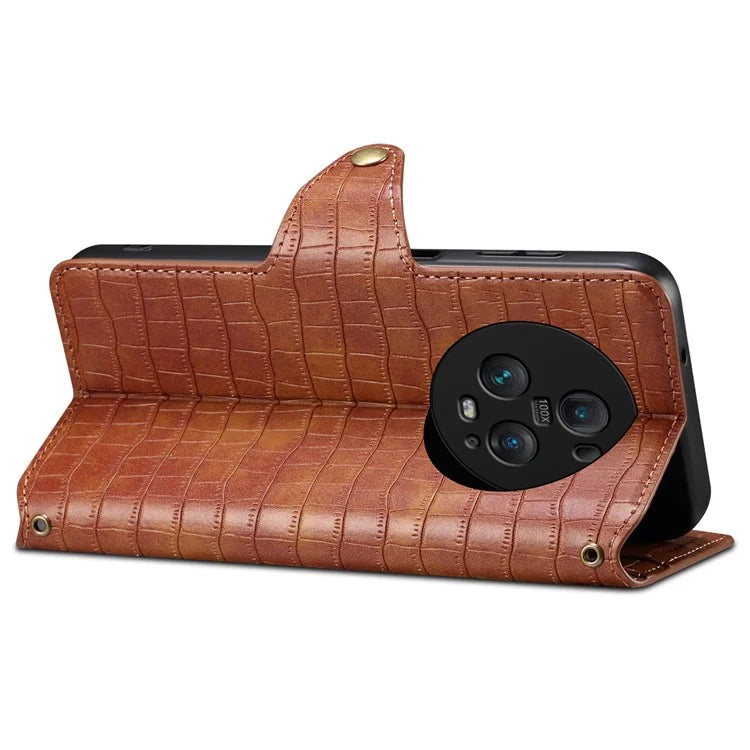 For Honor Magic5 Pro Leather Case Crocodile Texture Stand Cell Phone Cover