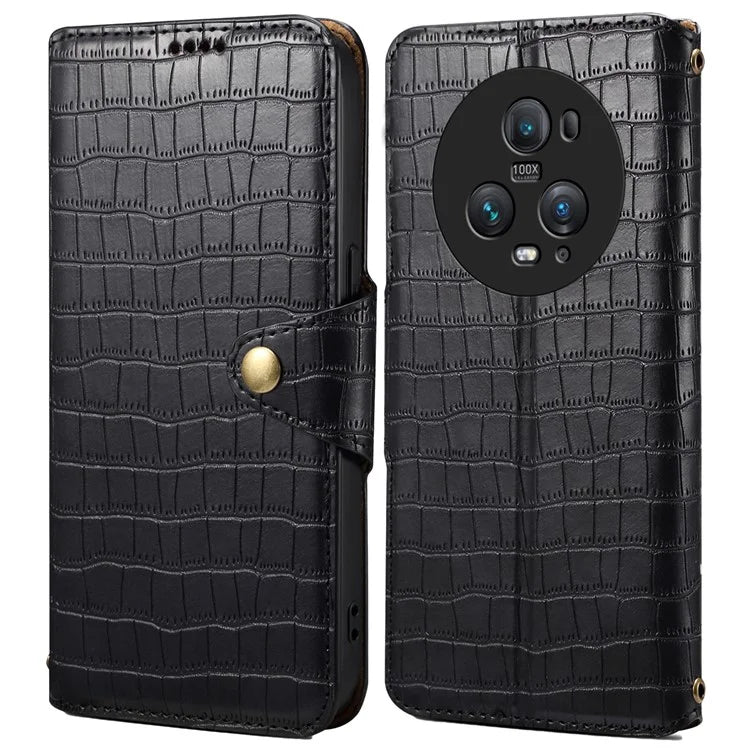 For Honor Magic5 Pro Leather Case Crocodile Texture Stand Cell Phone Cover