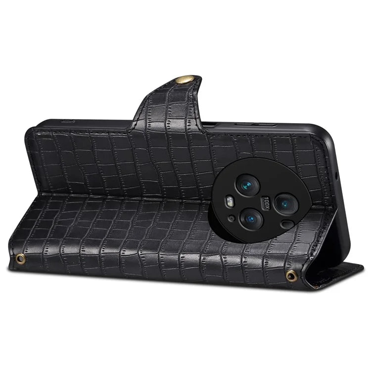 For Honor Magic5 Pro Leather Case Crocodile Texture Stand Cell Phone Cover