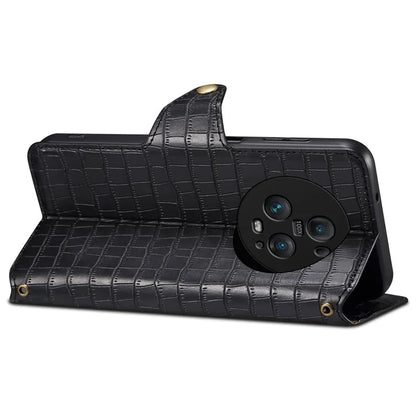 For Honor Magic5 Pro Leather Case Crocodile Texture Stand Cell Phone Cover