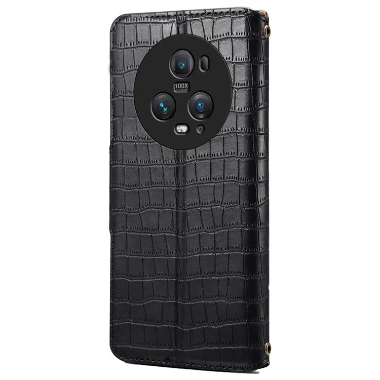 For Honor Magic5 Pro Leather Case Crocodile Texture Stand Cell Phone Cover