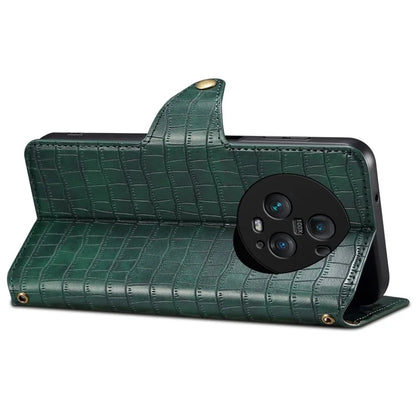 For Honor Magic5 Pro Leather Case Crocodile Texture Stand Cell Phone Cover