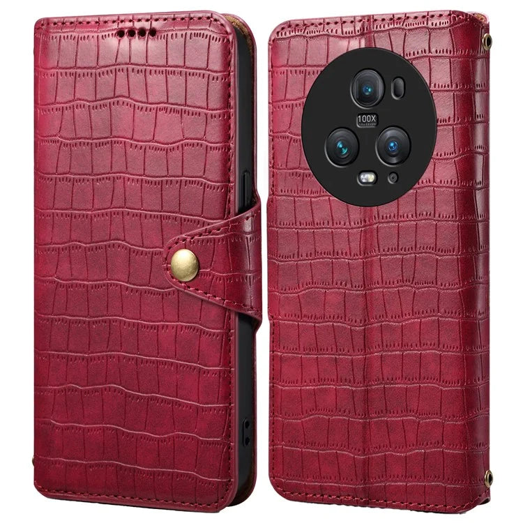 For Honor Magic5 Pro Leather Case Crocodile Texture Stand Cell Phone Cover