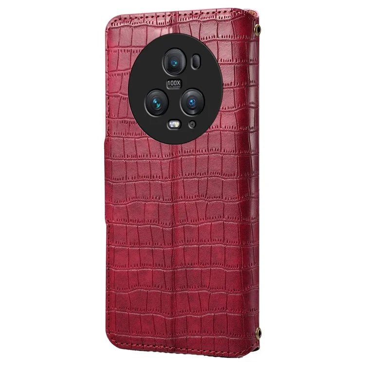 For Honor Magic5 Pro Leather Case Crocodile Texture Stand Cell Phone Cover