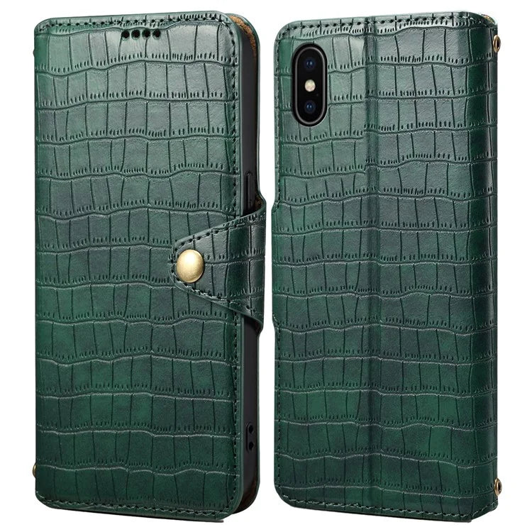 For iPhone X / XS Wallet Phone Cover Anti-Scratch PU Leather Case Stand Crocodile Texture Shell