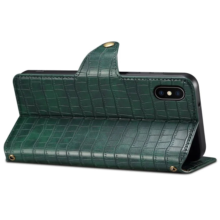 For iPhone X / XS Wallet Phone Cover Anti-Scratch PU Leather Case Stand Crocodile Texture Shell