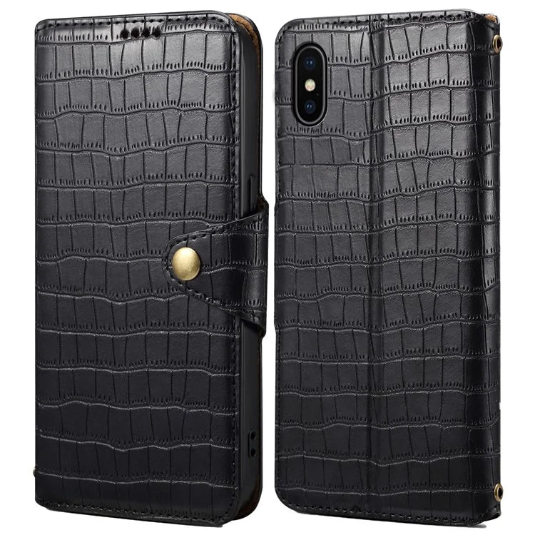 For iPhone X / XS Wallet Phone Cover Anti-Scratch PU Leather Case Stand Crocodile Texture Shell