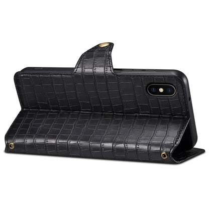 For iPhone X / XS Wallet Phone Cover Anti-Scratch PU Leather Case Stand Crocodile Texture Shell