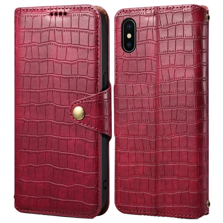 For iPhone X / XS Wallet Phone Cover Anti-Scratch PU Leather Case Stand Crocodile Texture Shell