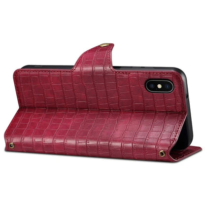 For iPhone X / XS Wallet Phone Cover Anti-Scratch PU Leather Case Stand Crocodile Texture Shell
