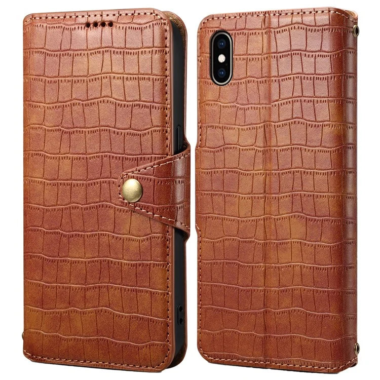 For iPhone XS Max Leather Case Crocodile Texture Phone Cover with Wallet Stand