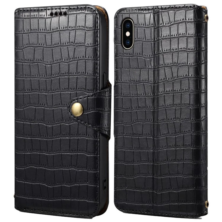 For iPhone XS Max Leather Case Crocodile Texture Phone Cover with Wallet Stand