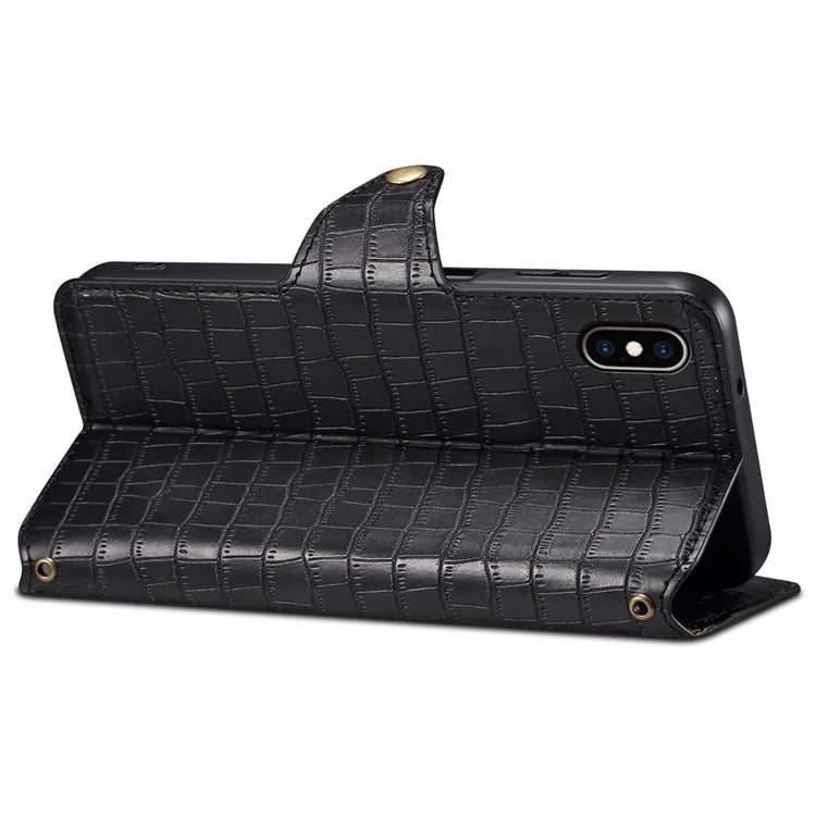 For iPhone XS Max Leather Case Crocodile Texture Phone Cover with Wallet Stand