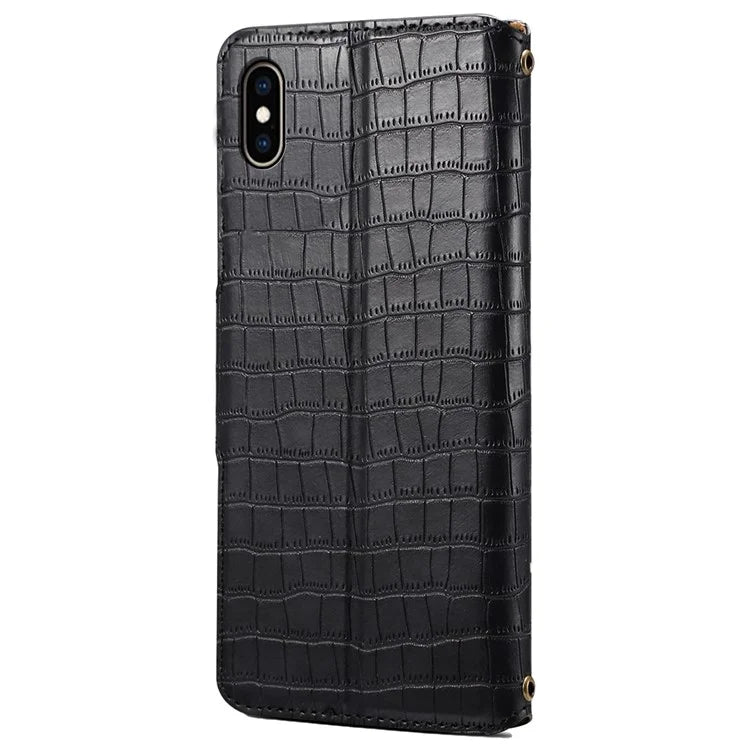 For iPhone XS Max Leather Case Crocodile Texture Phone Cover with Wallet Stand