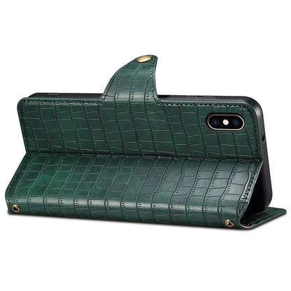 For iPhone XS Max Leather Case Crocodile Texture Phone Cover with Wallet Stand